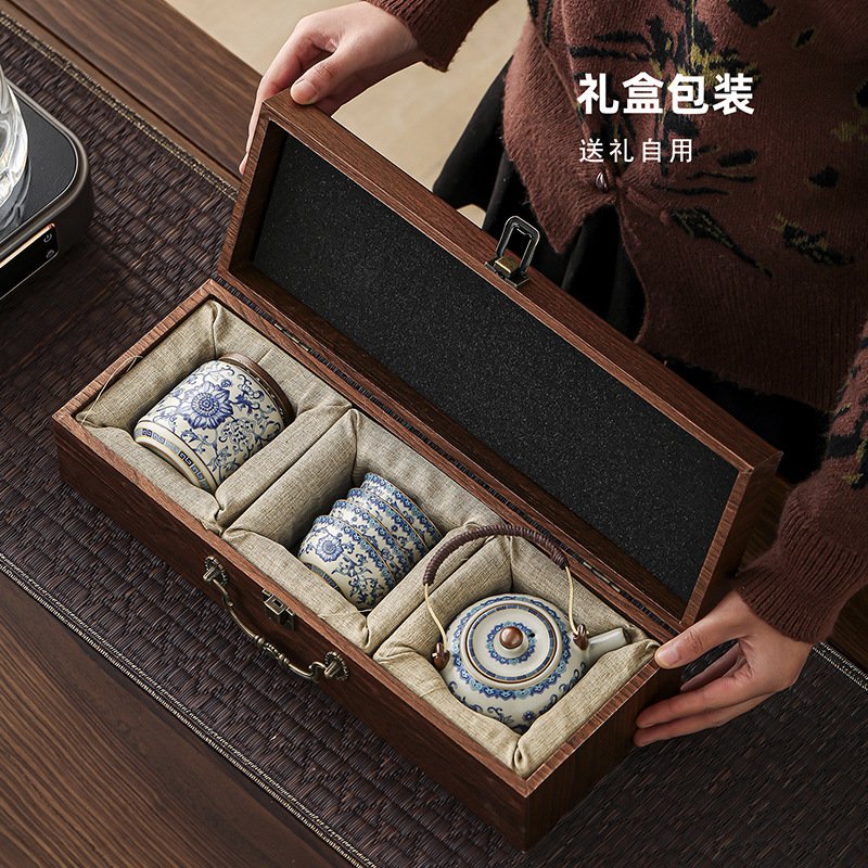 Elegant Ru Kiln Tea Collection in Premium Wooden Case