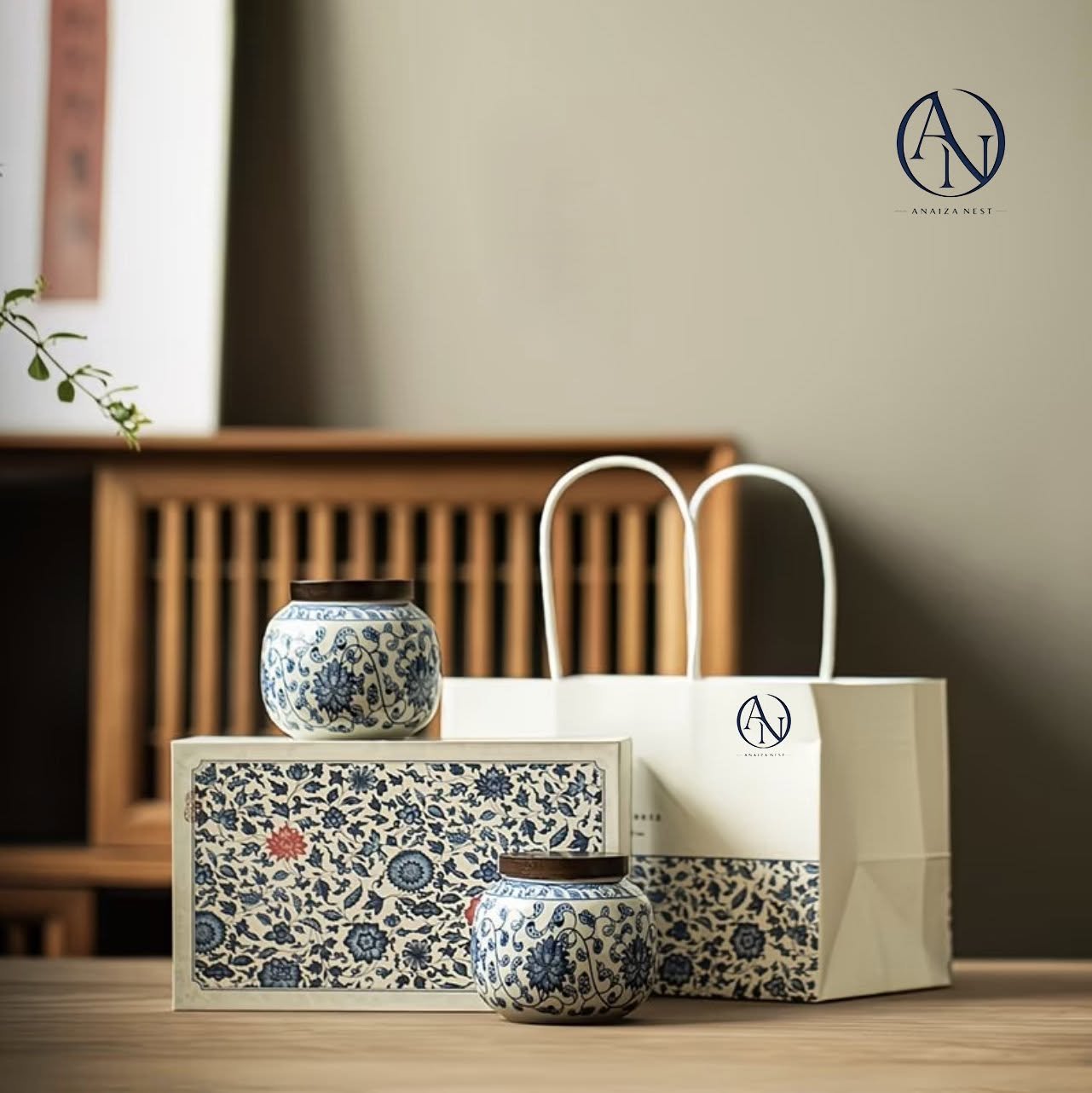 Vintage Blue & White Ceramic Tea Storage Jar with Gift Box (Double)