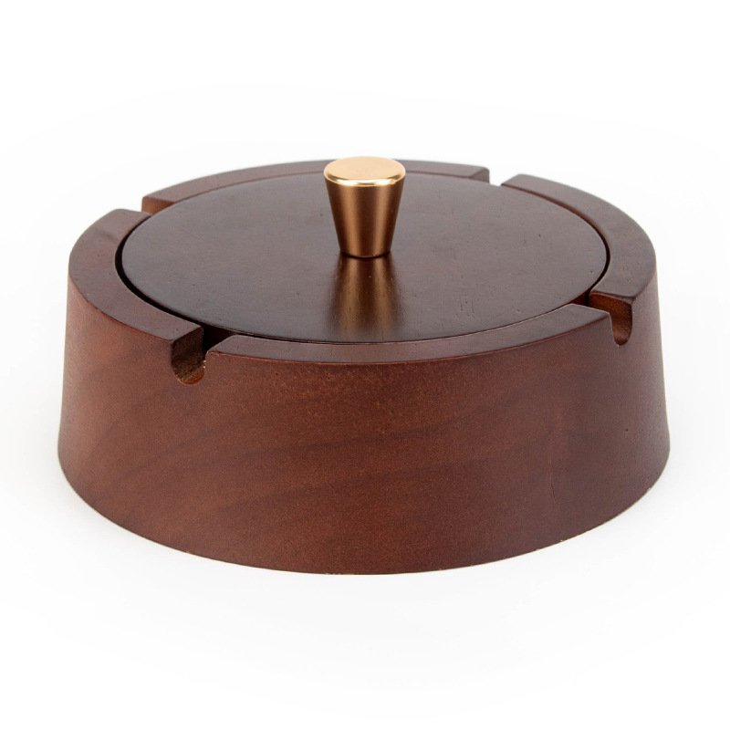 New Chinoiserie Solid Wood Ashtray with Cover Round