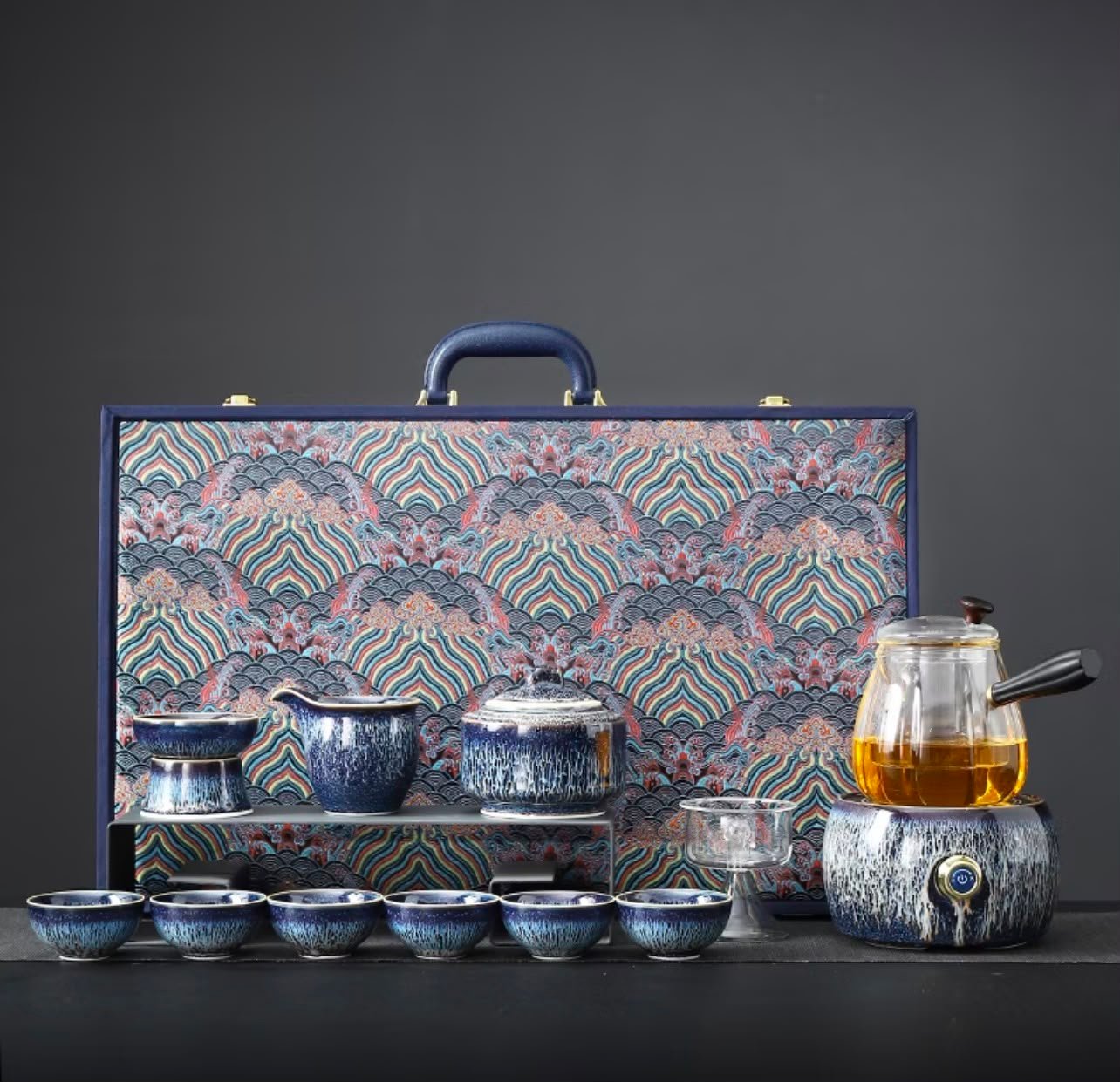 Handcrafted Blue Tenmoku Ceramic Tea Set