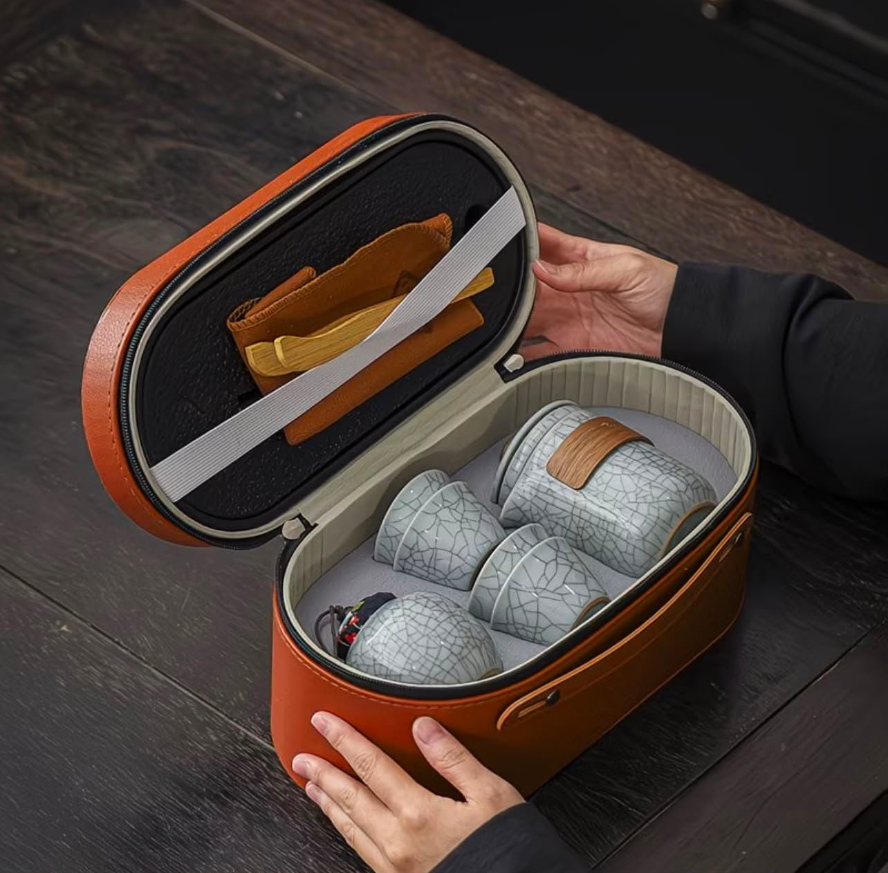 Ceramic Travel Tea Set with Tray & Carrying Case